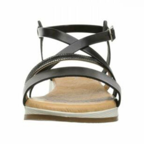 NEW Eric Michael Women Meredith Black Reptile Embossed Pewter Chunky Slide Strap - Picture 3 of 7